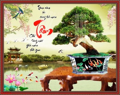 File gốc File tranh chậu mai bonsai 388BS (chuẩn màu) cho in offset