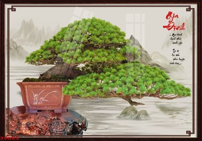 File tranh File tranh chậu mai bonsai 396BS (bản gốc) treo quán cafe