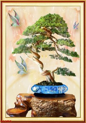 File tranh File tranh chậu mai bonsai 402BS (bản gốc) treo phòng ăn