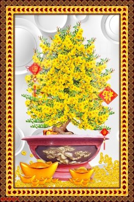 Ảnh gốc File tranh chậu mai bonsai 408BS (độ nét cao) in tráng gương