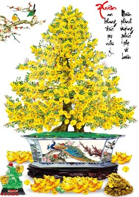 File tranh ảnh gốc File tranh chậu mai bonsai 455BS dùng cho in khổ lớn