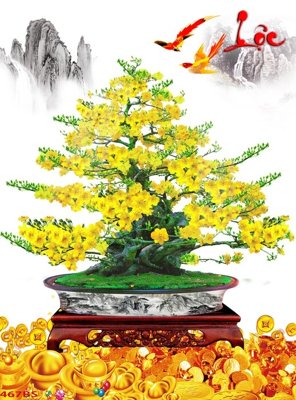 File tranh File tranh chậu mai bonsai 467BS (bản gốc) treo phòng ăn