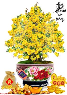 File gốc File tranh chậu mai bonsai 470BS (in tráng gương) nghệ thuật