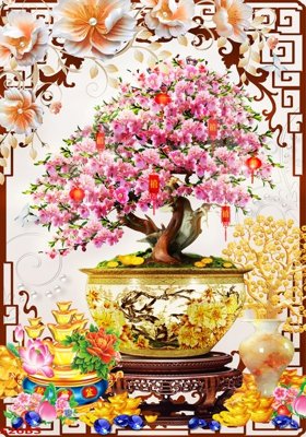 Tải file gốc in lụa File tranh chậu mai bonsai 526BS siêu nét