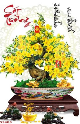 File tranh File tranh chậu mai bonsai 554BS (bản gốc) treo quán cafe