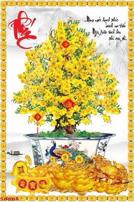 File tranh gốc PSD File tranh chậu mai bonsai 588BS còn nguyên layer