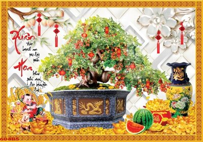 File gốc File tranh chậu mai bonsai 604BS (in mica) trang trí