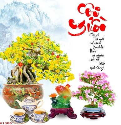 File tranh File tranh chậu mai bonsai 613BS (gốc) chủ đề trẻ em