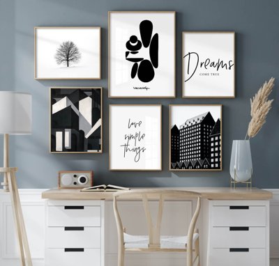 Ảnh gốc File tranh bộ nhiều tấm in nhà hàng khách sạn tối giản A1112 (nét căng) in mica