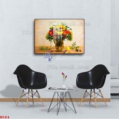 File gốc File tranh bình hoa B584 (in tráng gương) sang trọng