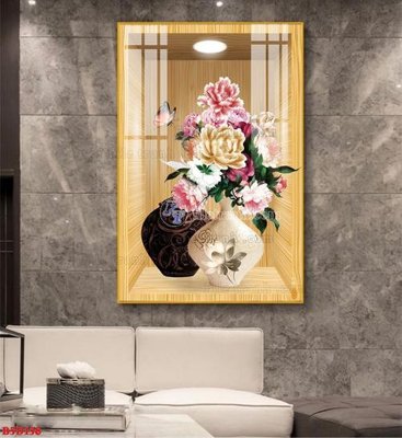 File in trần File tranh bình hoa 5D ô trưng bày đèn rọi B5D158 (file gốc) xuyên sáng