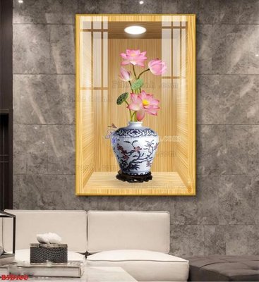 File tranh in trần File tranh bình hoa 5D ô trưng bày đèn rọi B5D160 (ảnh gốc siêu nét)