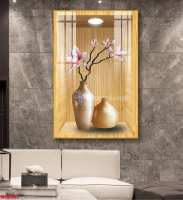 File tranh gốc File tranh bình hoa 5D ô trưng bày đèn rọi B5D161 (sắc nét từng chi tiết)