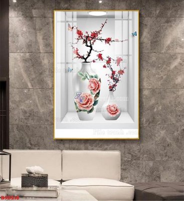 File tranh File tranh bình hoa 5D ô trưng bày đèn rọi B5D218 (gốc) chủ đề thiên nhiên