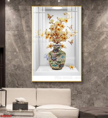 File tranh File tranh bình hoa 5D ô trưng bày đèn rọi B5D225 (bản gốc) treo tường