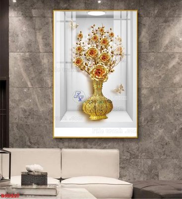 Ảnh gốc File tranh bình hoa 5D ô trưng bày đèn rọi B5D227 (độ nét cao) in tráng gương