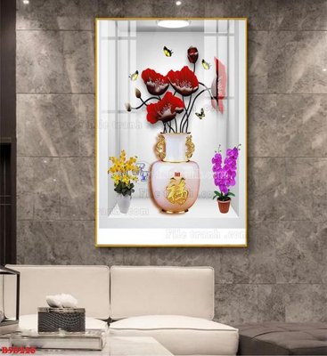 Download file File tranh bình hoa 5D ô trưng bày đèn rọi B5D228 (gốc) in mica đèn LED