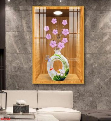 File gốc File tranh bình hoa 5D ô trưng bày đèn rọi B5D28 (phong cách) tối giản