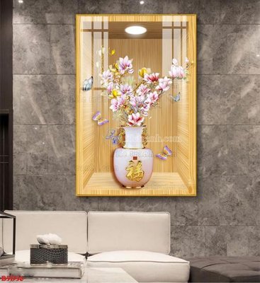 File in trần File tranh bình hoa 5D ô trưng bày đèn rọi B5D36 (file gốc) phong thủy