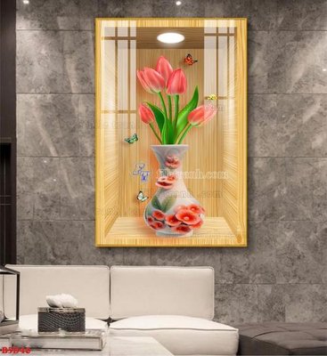 Tải file File tranh bình hoa 5D ô trưng bày đèn rọi B5D46 (gốc) in trên mọi chất liệu