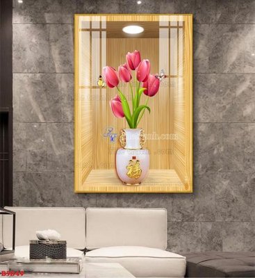 File in trần File tranh bình hoa 5D ô trưng bày đèn rọi B5D49 (bản gốc) 5D