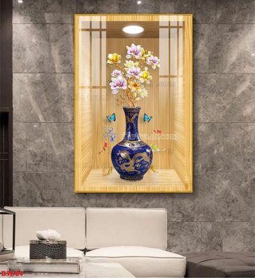 File in ấn File tranh bình hoa 5D ô trưng bày đèn rọi B5D89 chuyên nghiệp