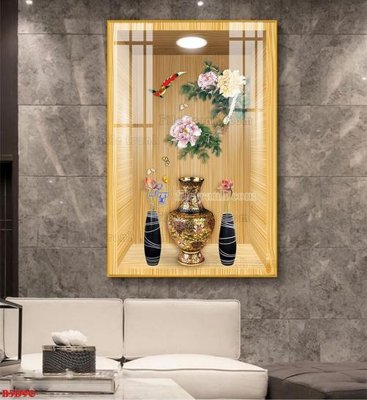 File tranh File tranh bình hoa 5D ô trưng bày đèn rọi B5D90 (bản gốc) treo tường
