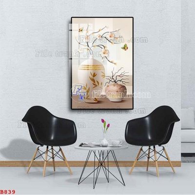 File in lụa File tranh bình hoa B839 (chất lượng cao) File tranh bình hoa B839
