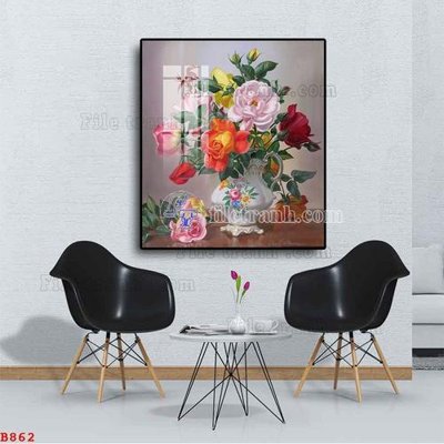 File tranh trang trí File tranh bình hoa B862 (file gốc)