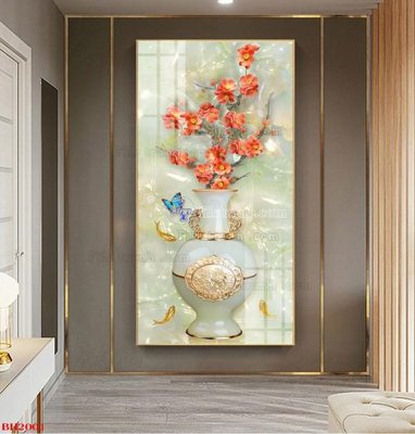 File gốc in tráng gương File tranh bình hoa B2001 chi tiết