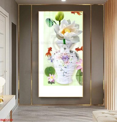 File gốc File tranh bình hoa B2219 (in lụa) họa tiết 3D
