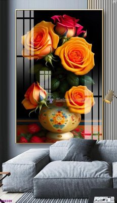 File tranh gốc in trần nhà File tranh bình hoa 5D hoa đẹp BH4109 3D
