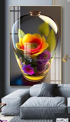 Download file gốc File tranh bình hoa 5D hoa đẹp BH4146 (in lụa) hoa lá