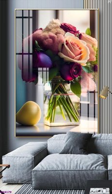 File tranh in tráng gương File tranh bình hoa 5D hoa đẹp BH4179 (siêu nét)