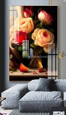File gốc File tranh bình hoa 5D hoa đẹp BH4206 (in tráng gương) ốp tường