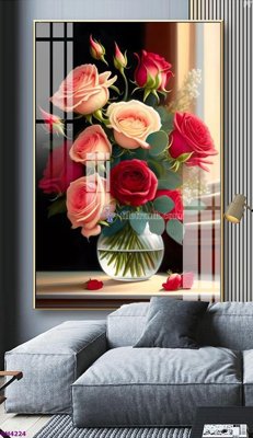 File gốc File tranh bình hoa 5D hoa đẹp BH4224 (in ấn) màu sắc trung thực