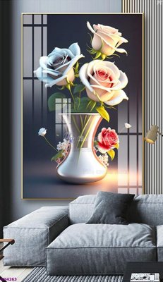 Hình ảnh file gốc File tranh bình hoa 5D hoa đẹp BH4263 cho in UV
