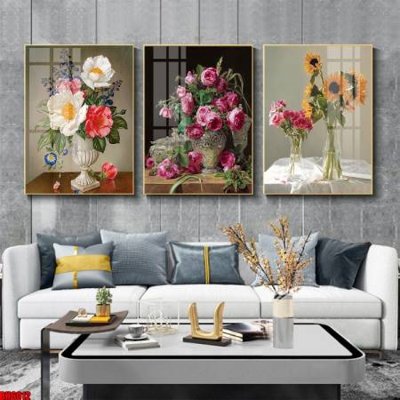File tranh gốc File tranh bộ 3 bình hoa phong cách cổ điển BH6012 chủ đề hiện đại