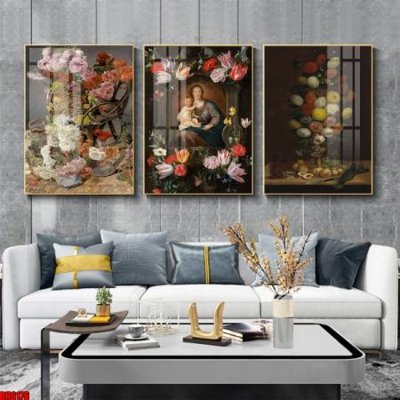 File in trần File tranh bộ 3 bình hoa phong cách cổ điển BH6176 (bản gốc 3D) sống động