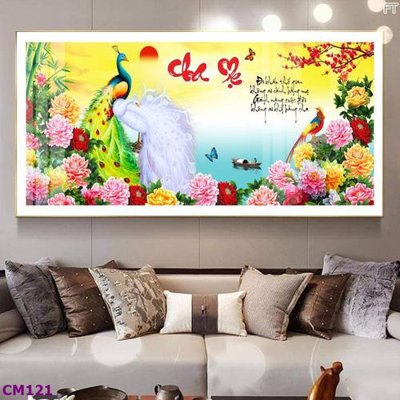 File in trần File tranh thư pháp cha mẹ CM121 (bản gốc 3D) sống động