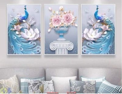 Tải file gốc Tranh bộ 3 chim công DC136 (để in lụa)