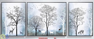 File tranh gốc in trần nhà Tranh cây và nai DC169 3D