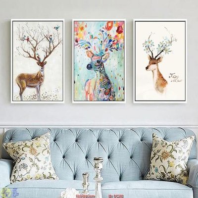 File gốc in tráng gương Tranh bộ ba hươu DC302 chi tiết