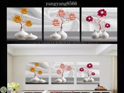 File gốc Tranh bộ ba bình hoa DC54 (in tráng gương) hiện đại