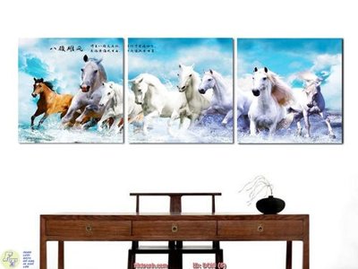 File in trần Tranh treo bộ 3 ngựa DC69 (bản gốc) đại dương