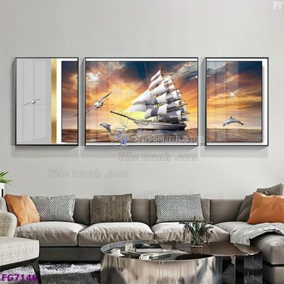 File gốc File bộ tranh tráng gương hiện đại FG7146 (in lụa) tranh mã đáo