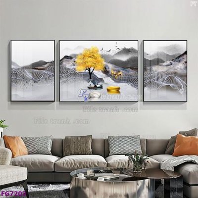 File gốc File bộ tranh tráng gương hiện đại FG7203 (in lụa) hoa văn cổ điển