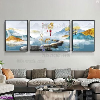 File gốc File bộ tranh tráng gương hiện đại FG7254 (in lụa) tranh mã đáo