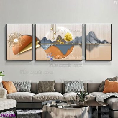 Download file gốc File bộ tranh tráng gương hiện đại FG7294 (in lụa) tranh 3D