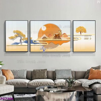 File gốc File bộ tranh tráng gương hiện đại FG7304 (in tráng gương) sang trọng